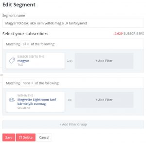 Convertkit feliratkozók szegmentálása szűrése címkék alapján