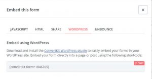 convertkit űrlap rövidkód wordpress